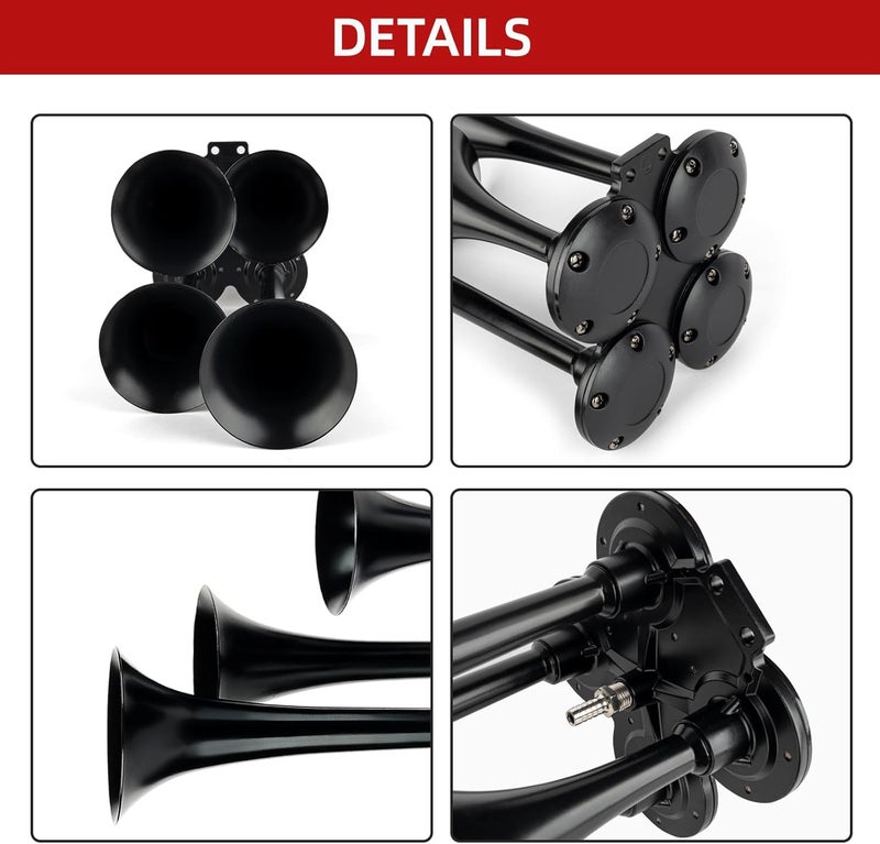 OVANOH 150db 12V Train Horn Kit，4 Speakers with button， Air Horn With Compressor Compatible For Trucks Cars Semi Trailers Pickup Motorhome SUV Truck Train And Other Vehicles， Ultra Loud BD Wiring Harness - Image 2